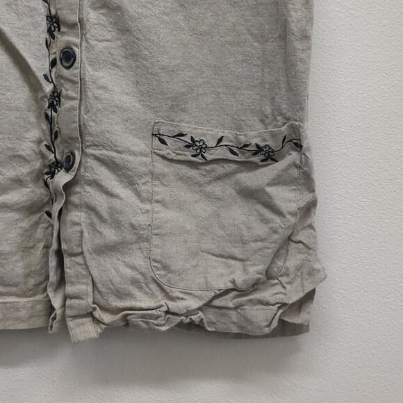 Studio Works Linen rayon blend button down tank top embroidery and pocket 8 - Picture 4 of 6